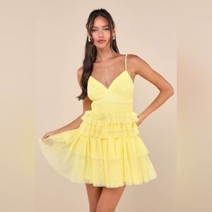 Lulu's Lemon Yellow Tiered Mini Dress